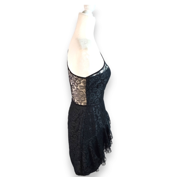 Jill Stuart One-Shoulder Lace Peplum Mini Dress Black Size 8 - Picture 5 of 17